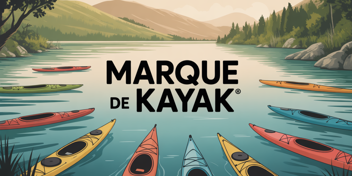 Vue d'ensemble avec kayaks sur lac et rivière, marque de kayak