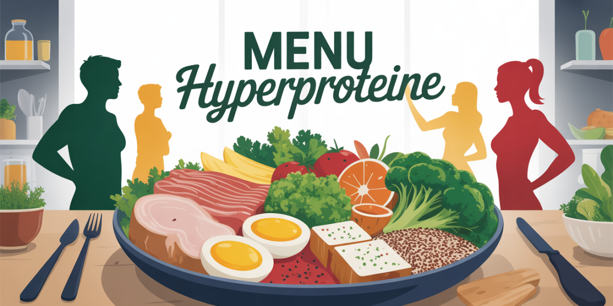 Assiette healthy menu hyperproteine avec aliments riches en protéines