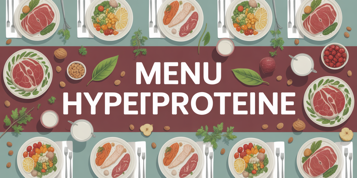 Grande table menu hyperprotéiné avec viandes poissons légumes