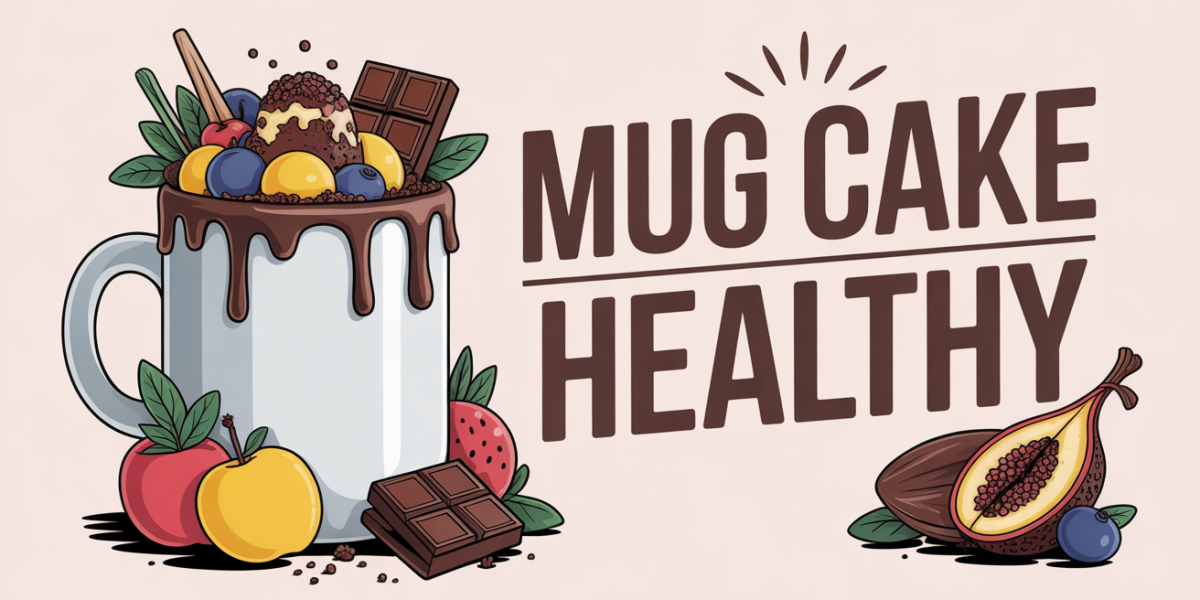 flatlay mug cake healthy cacao avoine fruits amandes skyr