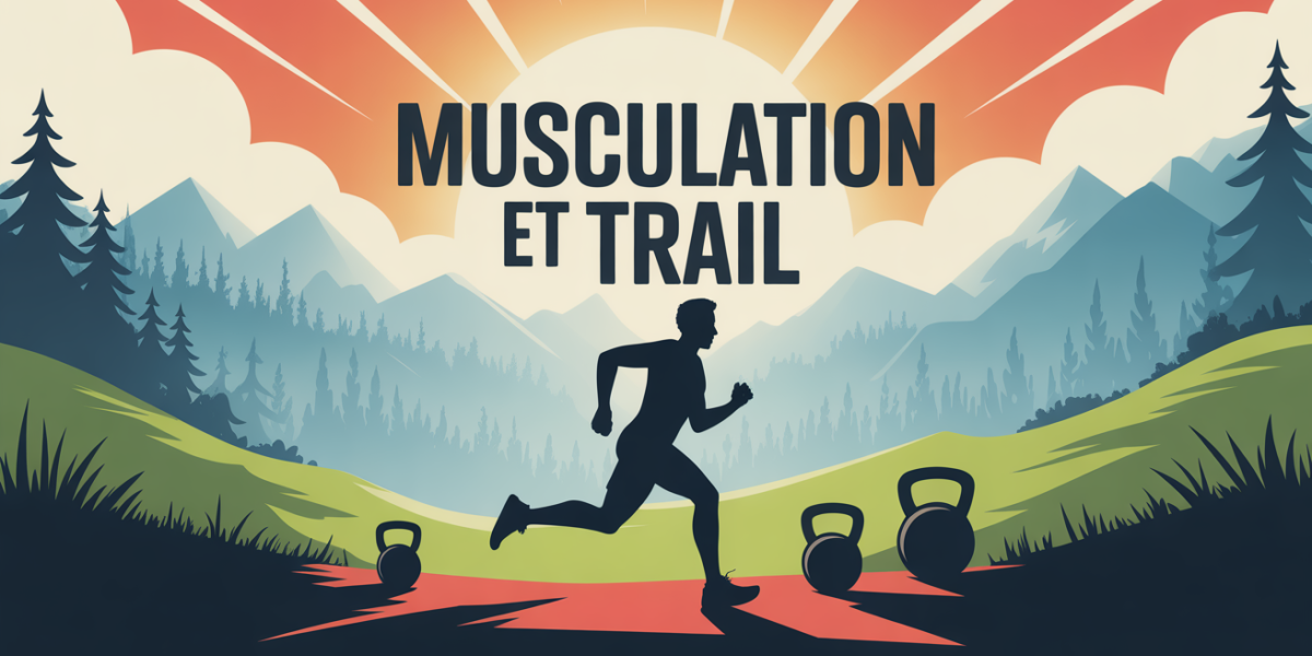 illustration musculation et trail coureur montagne haltères