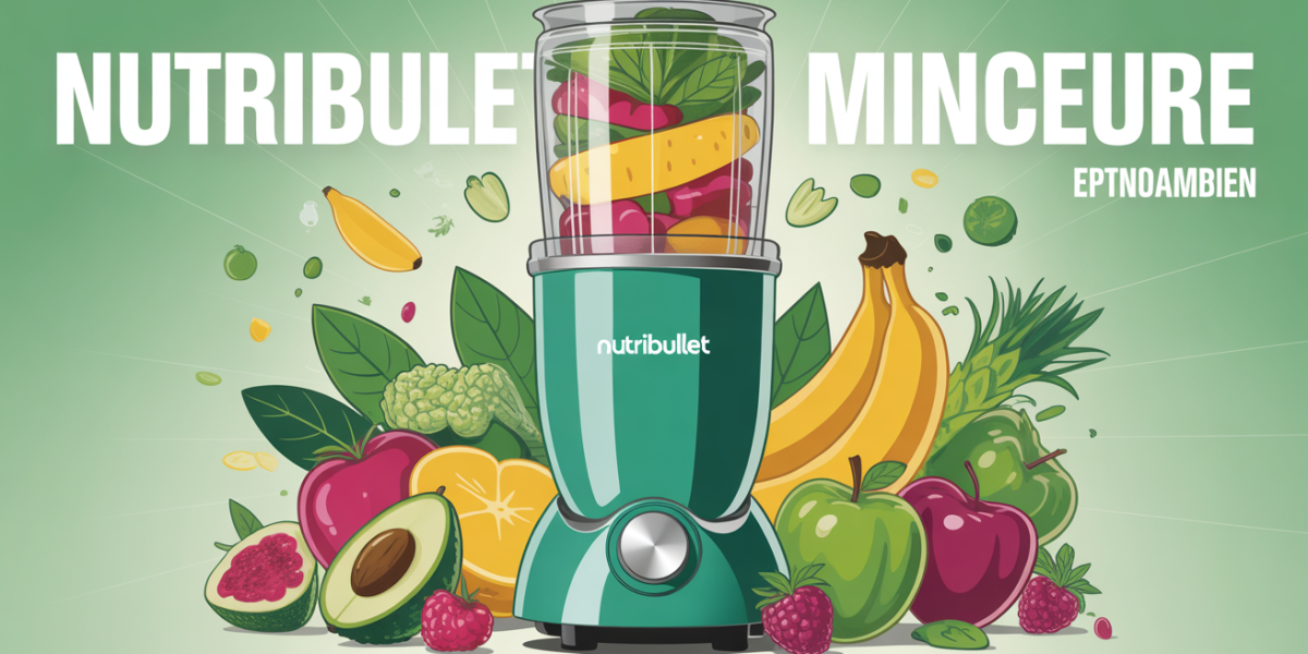Nutribullet Minceur avec fruits et légumes en mouvement autour d’un bol mixeur
