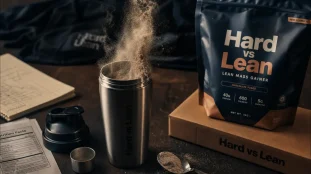 nutrimuscle gainer Hard vs Lean : shaker de gainer en studio