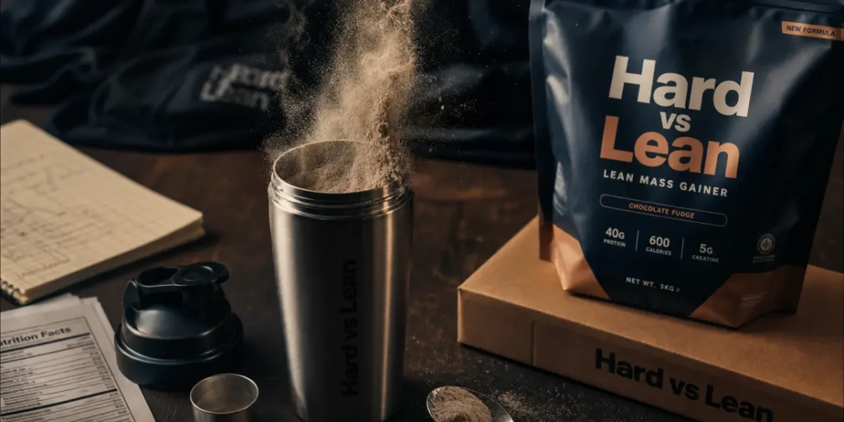 nutrimuscle gainer Hard vs Lean : shaker de gainer en studio
