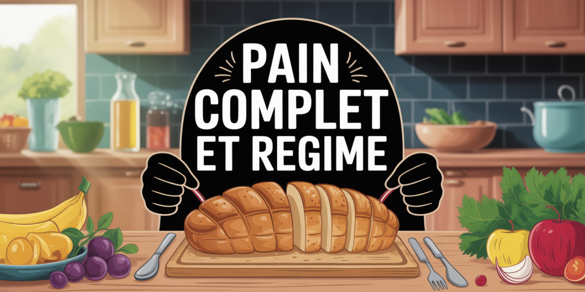 Pain complet en tranches sur planche, regime sain, portion main