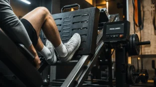 Presse musculation : presse à jambes charge guidée, vue sol