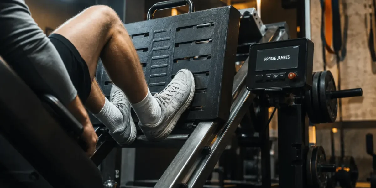 Presse musculation : presse à jambes charge guidée, vue sol