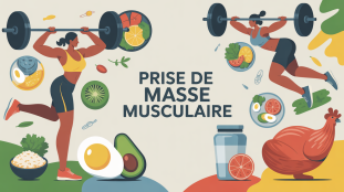 silhouettes sportives et aliments prise de masse musculaire