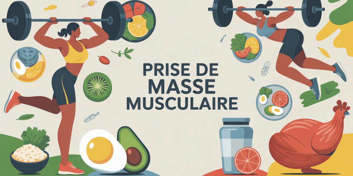 silhouettes sportives et aliments prise de masse musculaire