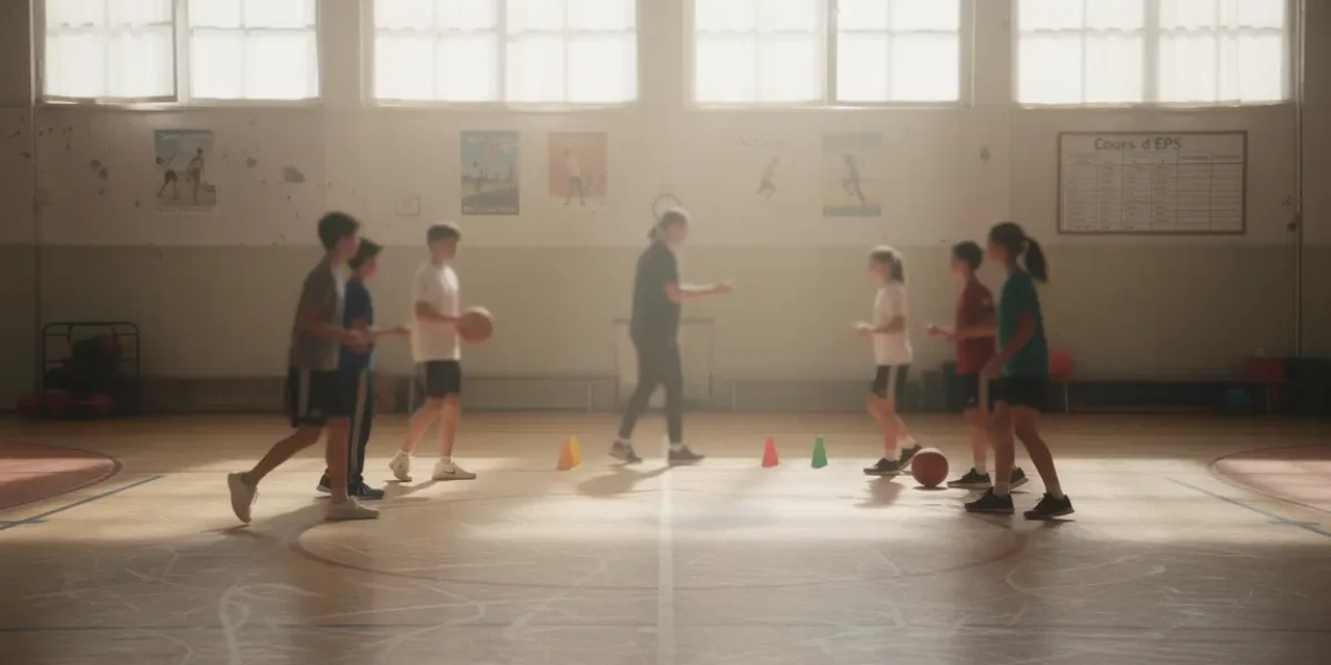 professeur de sport guidant des adolescents gymnase