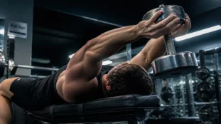 Pull over musculation pour dos et pectoraux : bras en position
