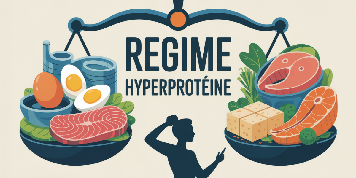 Regime hyperproteine illustration balance et aliments proteines
