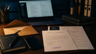 Relance mail candidature : carnet, CV et enveloppe kraft sur bureau
