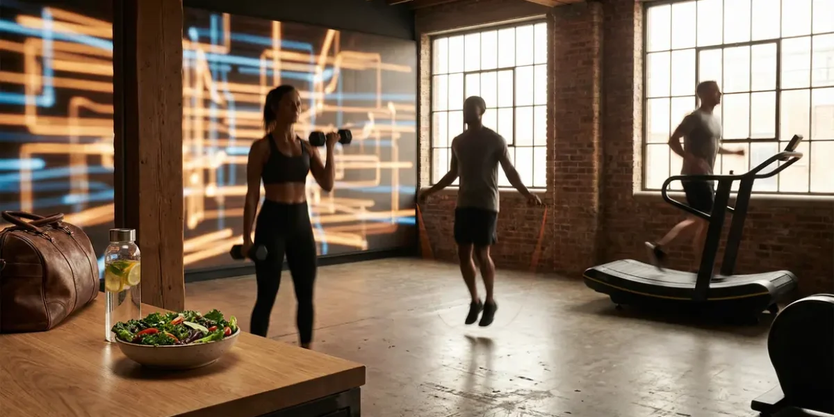 Personnes faisant du sport en salle, nutrition et énergie