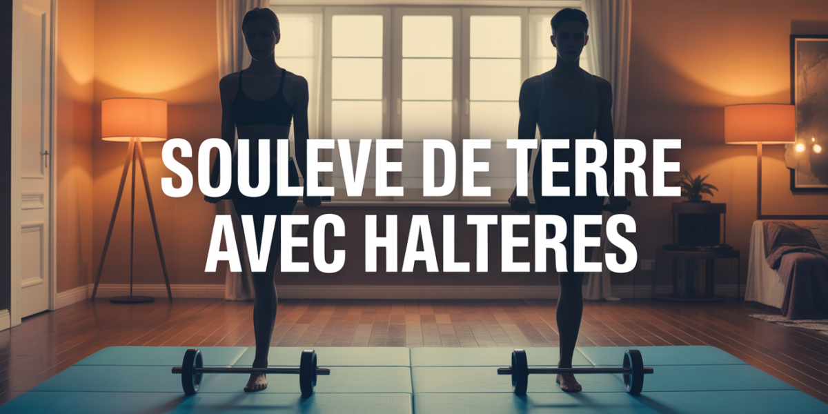 Scène souleve de terre avec haltères posture droite salle maison