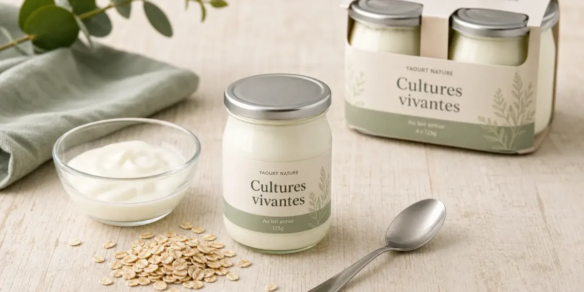 Yaourt aux probiotiques cultures vivantes en pot verre